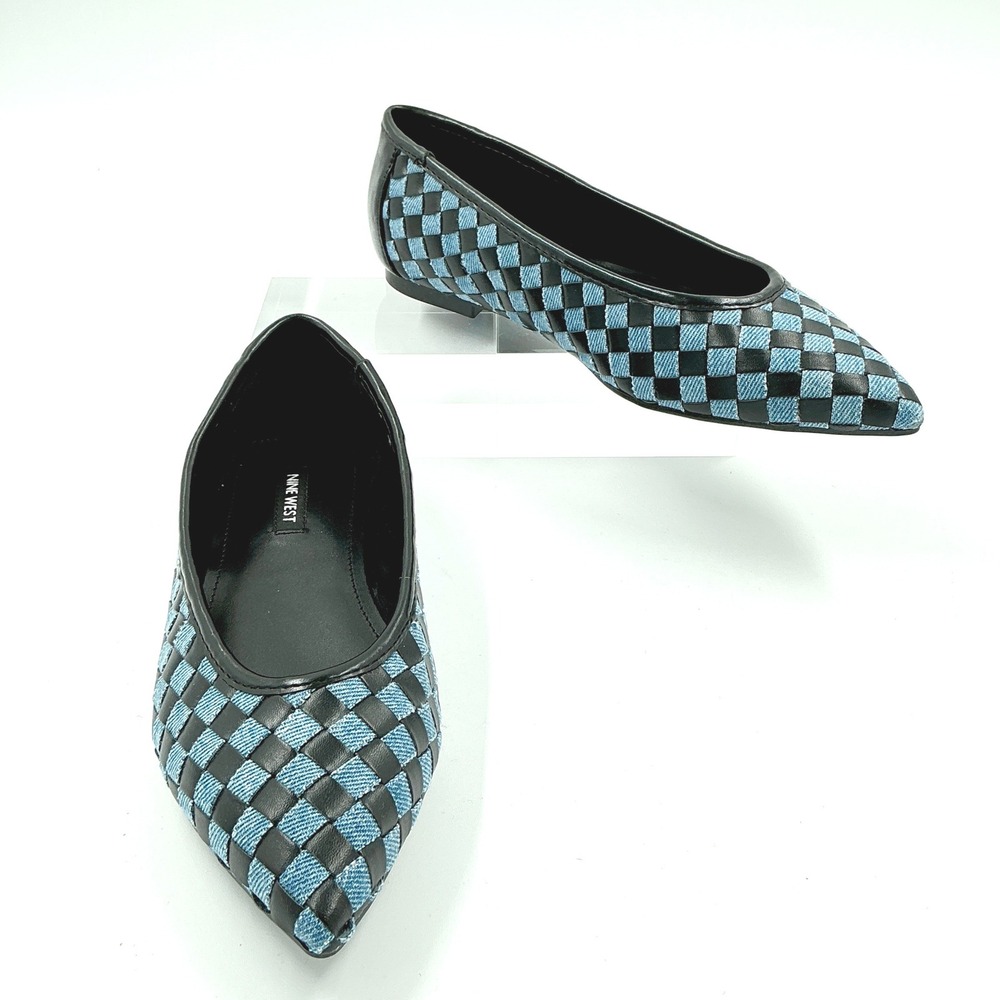Nine West Size 6.5 Woven Checkered Pointed Flats Black Blue Denim NEW Largo $89 - Picture 3 of 12